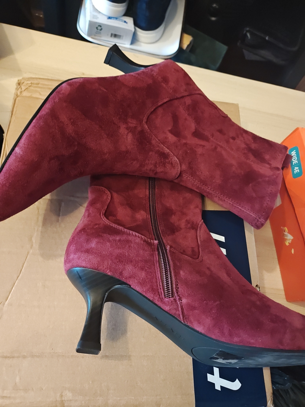 Women's Suede Burgundy Ankle Booties with Kitten Heel 10